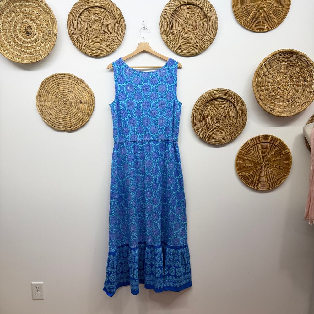 Talbots Blue Knit Maxi Dress in Paisley Medallion Large - Picture 2 of 4